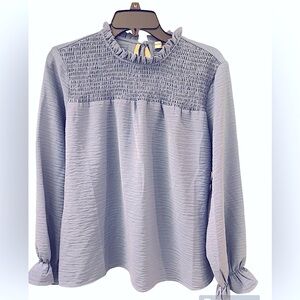 Patrizia Luca Milano pull-over blouse, neck ruffle; string tie closure in back